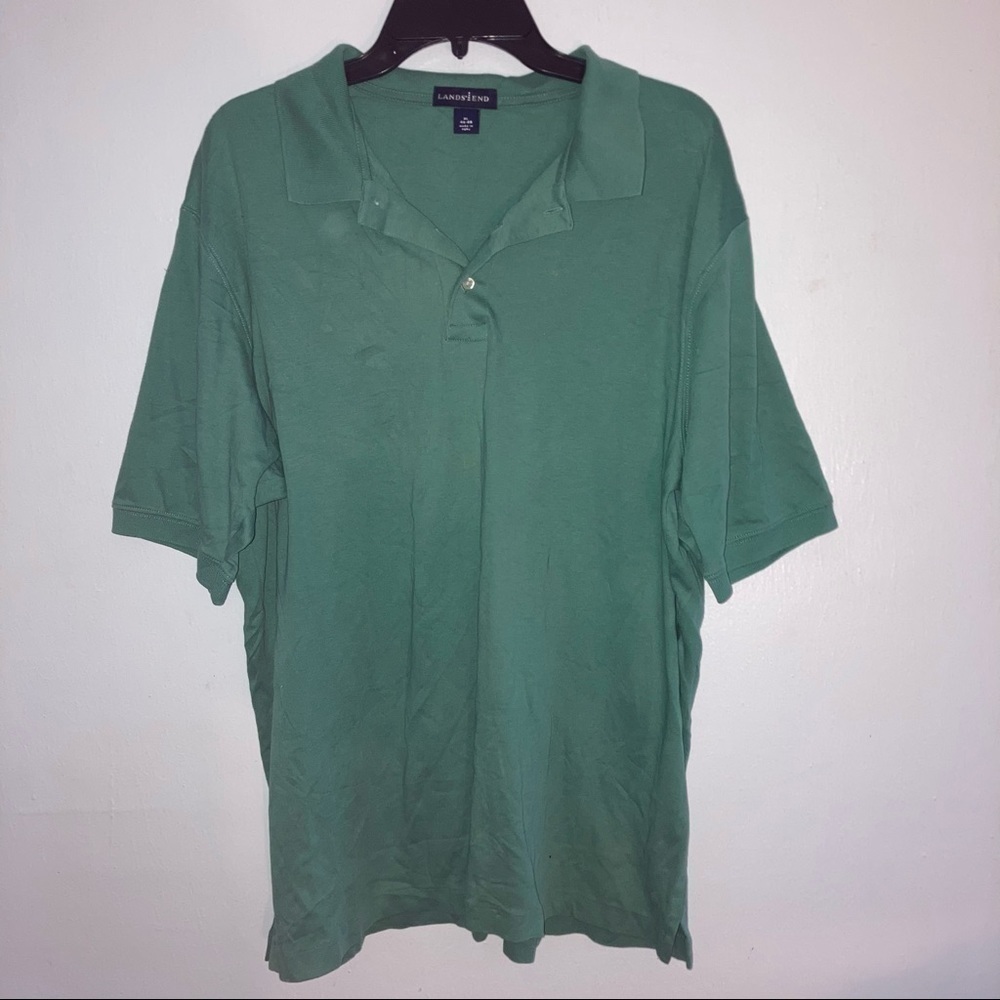 Lands End Short Sleeve Cotton Polo Men Shirt XL 46 48 Green